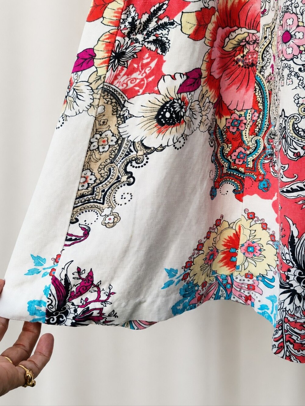 Grace Elements Linen Blend Floral Paisley A-Line Skirt Large Colorful Boho Fairy - Picture 3 of 6